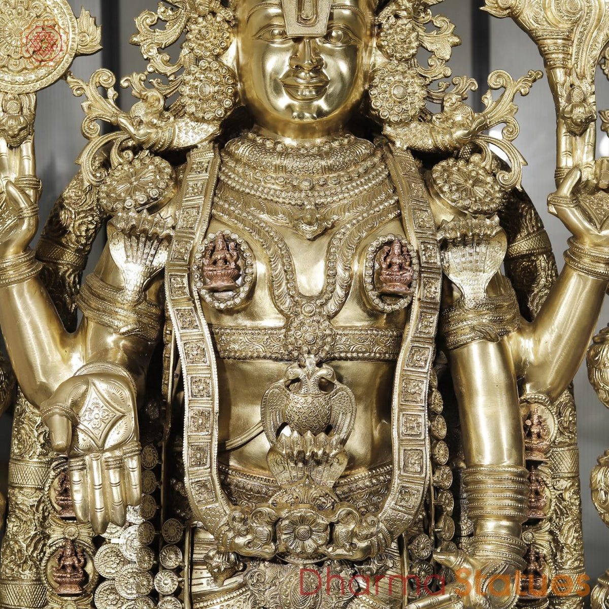 Bronze Tirupati Balaji Standing with Sridevi, Bhudevi and Arch 97” (Made in Thrissur)