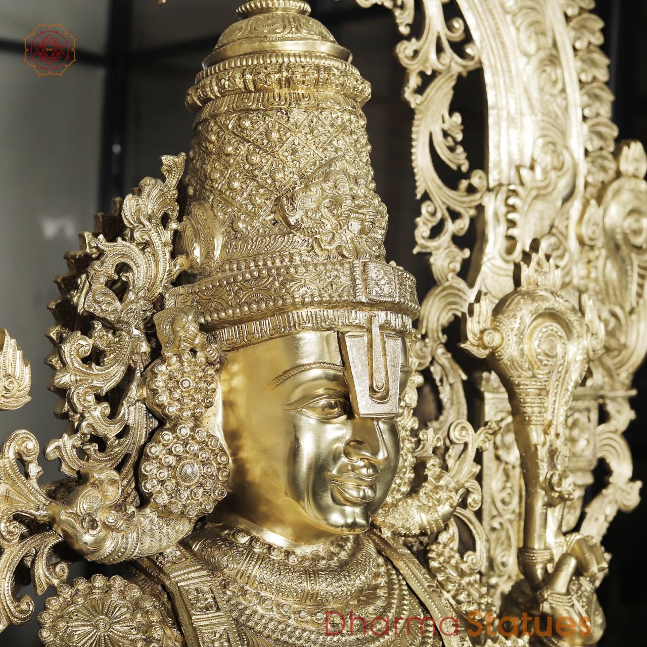 Bronze Tirupati Balaji Standing with Sridevi, Bhudevi and Arch 97” (Made in Thrissur)