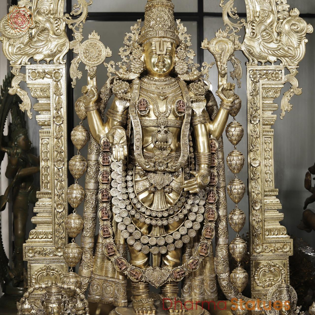 Bronze Tirupati Balaji Standing with Sridevi, Bhudevi and Arch 97” (Made in Thrissur)