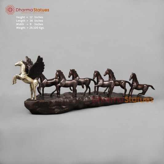Brass Lucky 7 Horses , Dual Tone finish 36” (Vastu Complient)