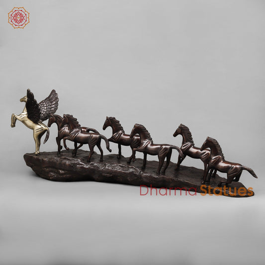 Brass Lucky 7 Horses , Dual Tone finish 36” (Vastu Complient)