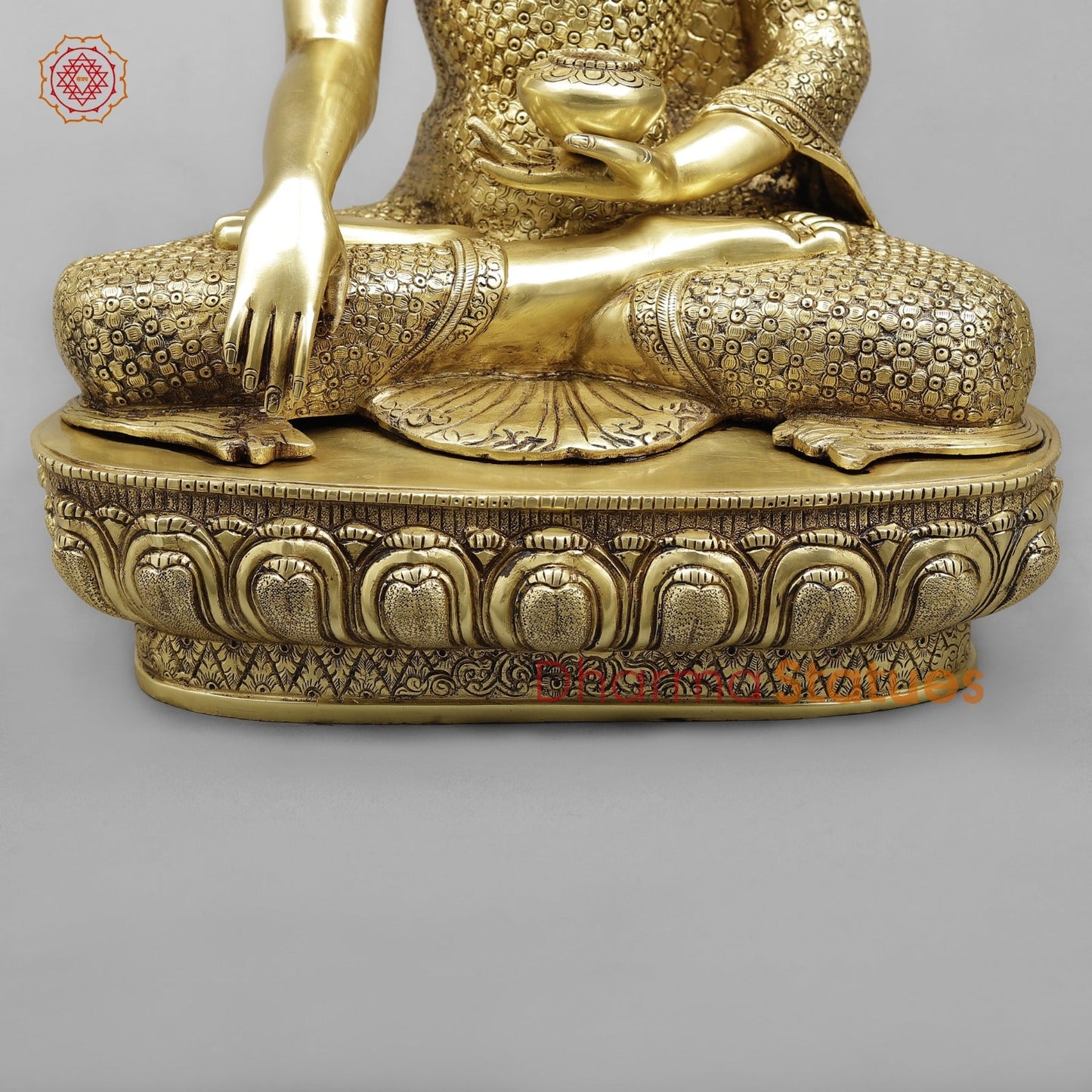 Brass Buddha Seated Full Robbed Sakyamuni (Earth Touching), Fine Golden Finish 22”