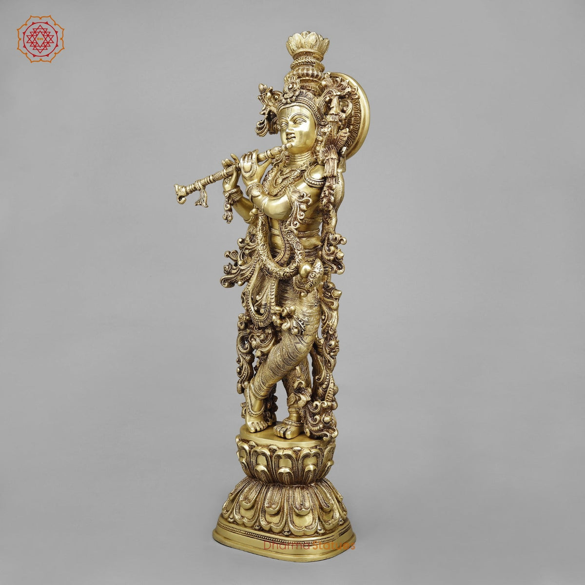 Brass Krishna Standing (Premium Quality), Gold Finish 30”