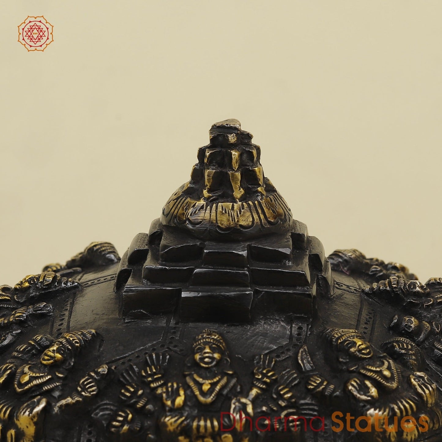 Brass Ashtlakshmi Tortoise with Meru on top, Black golden Finish 7”