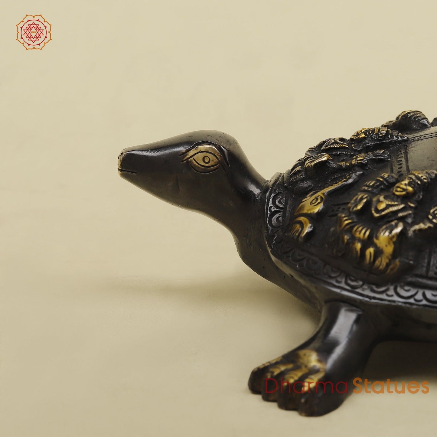 Brass Ashtlakshmi Tortoise with Meru on top, Black golden Finish 7”