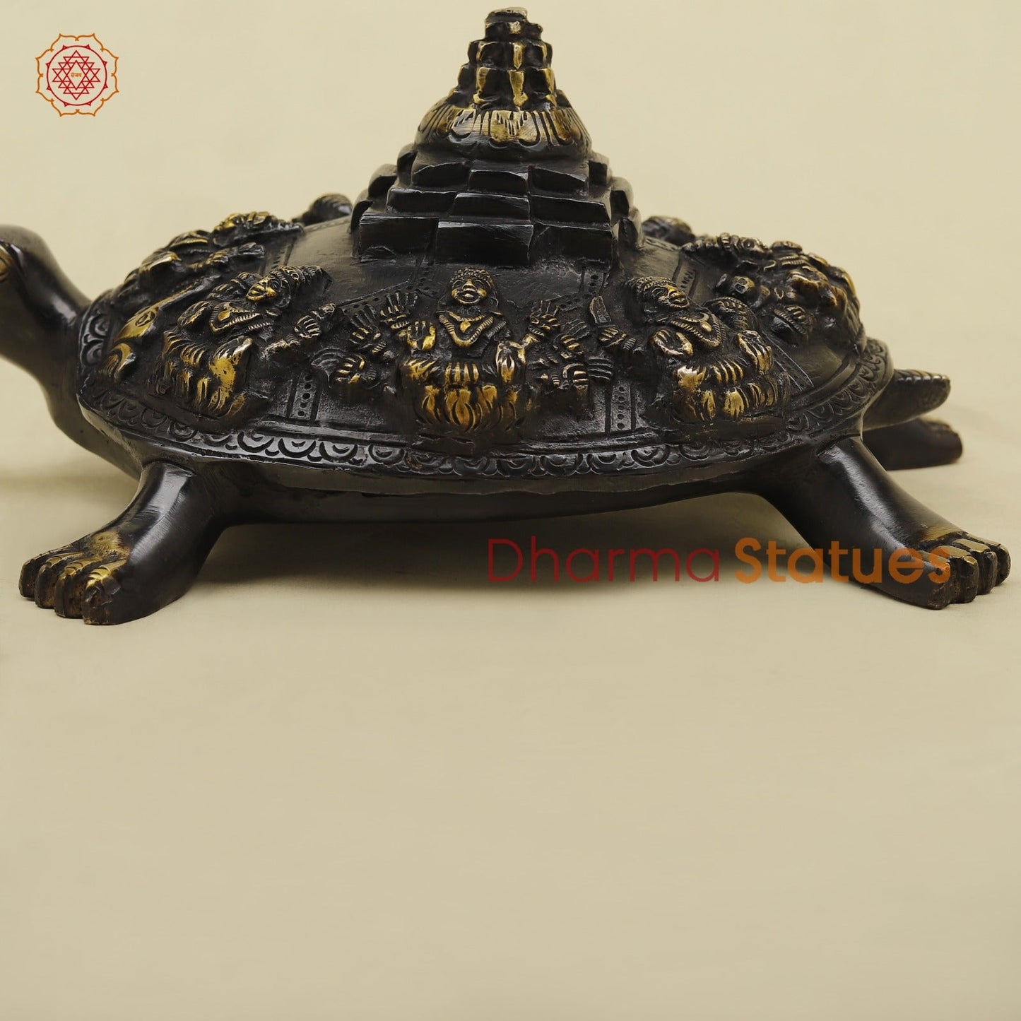 Brass Ashtlakshmi Tortoise with Meru on top, Black golden Finish 7”