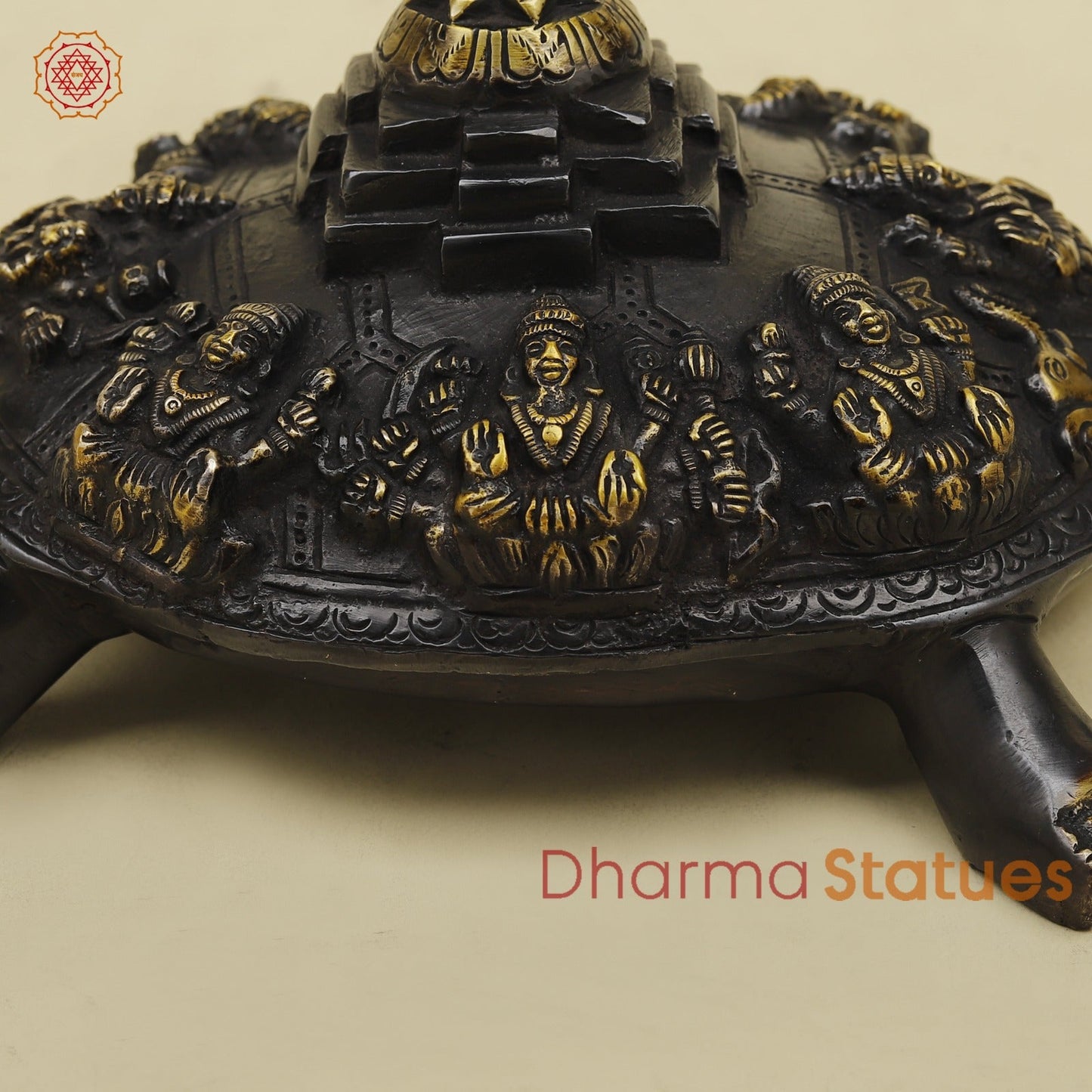 Brass Ashtlakshmi Tortoise with Meru on top, Black golden Finish 7”