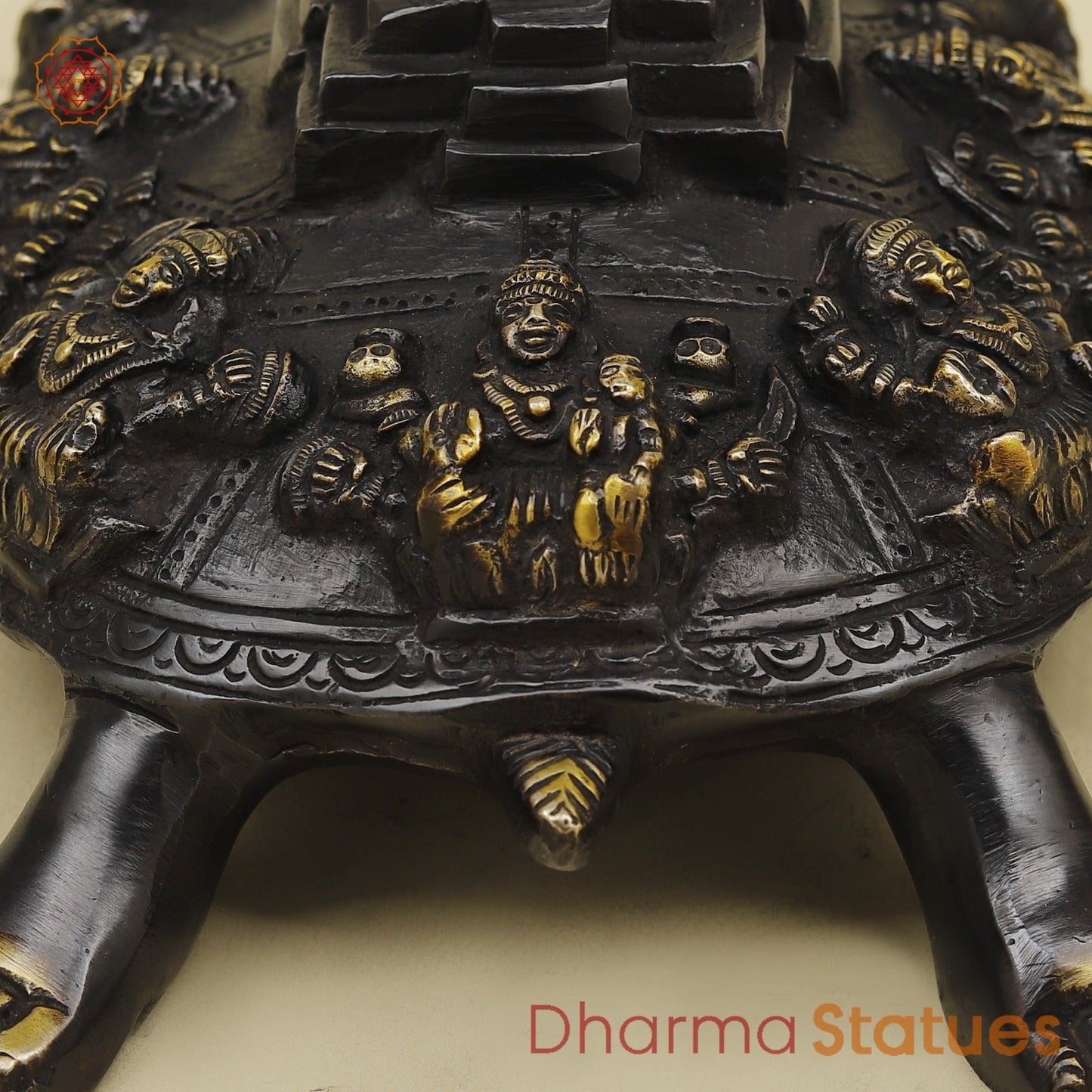 Brass Ashtlakshmi Tortoise with Meru on top, Black golden Finish 7”