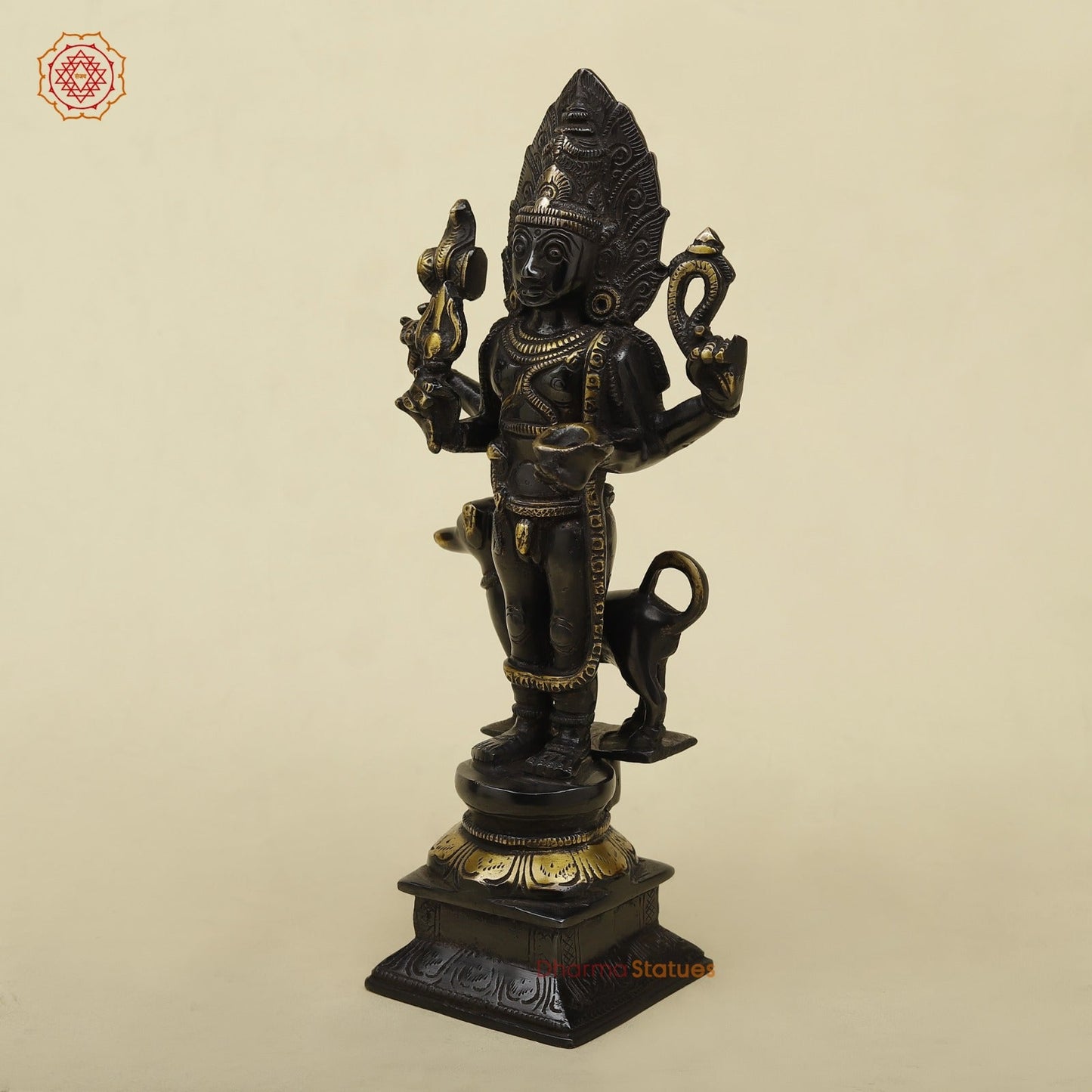 Brass Bhairo Standing Fine, Black and gold Finish 11”