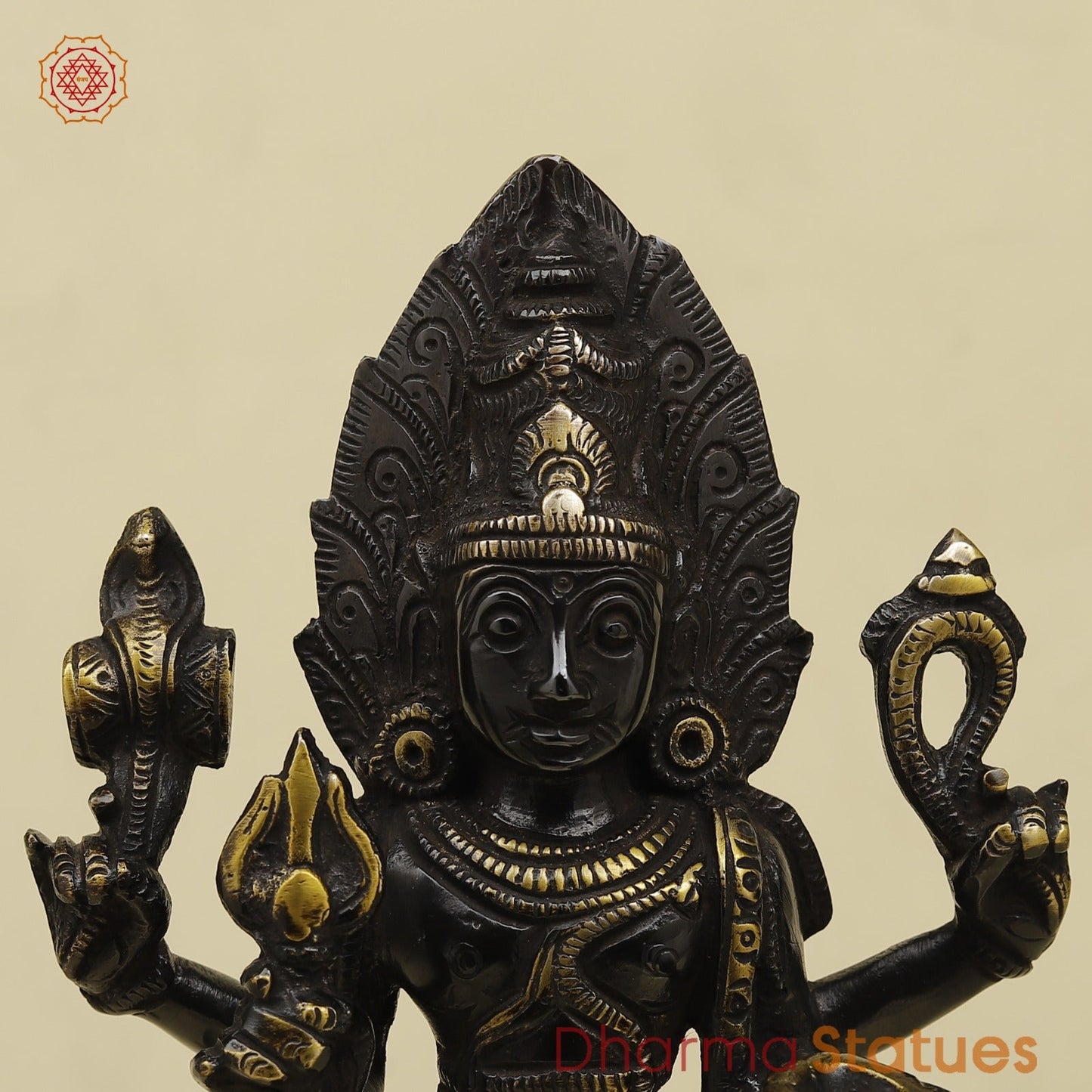Brass Bhairo Standing Fine, Black and gold Finish 11”