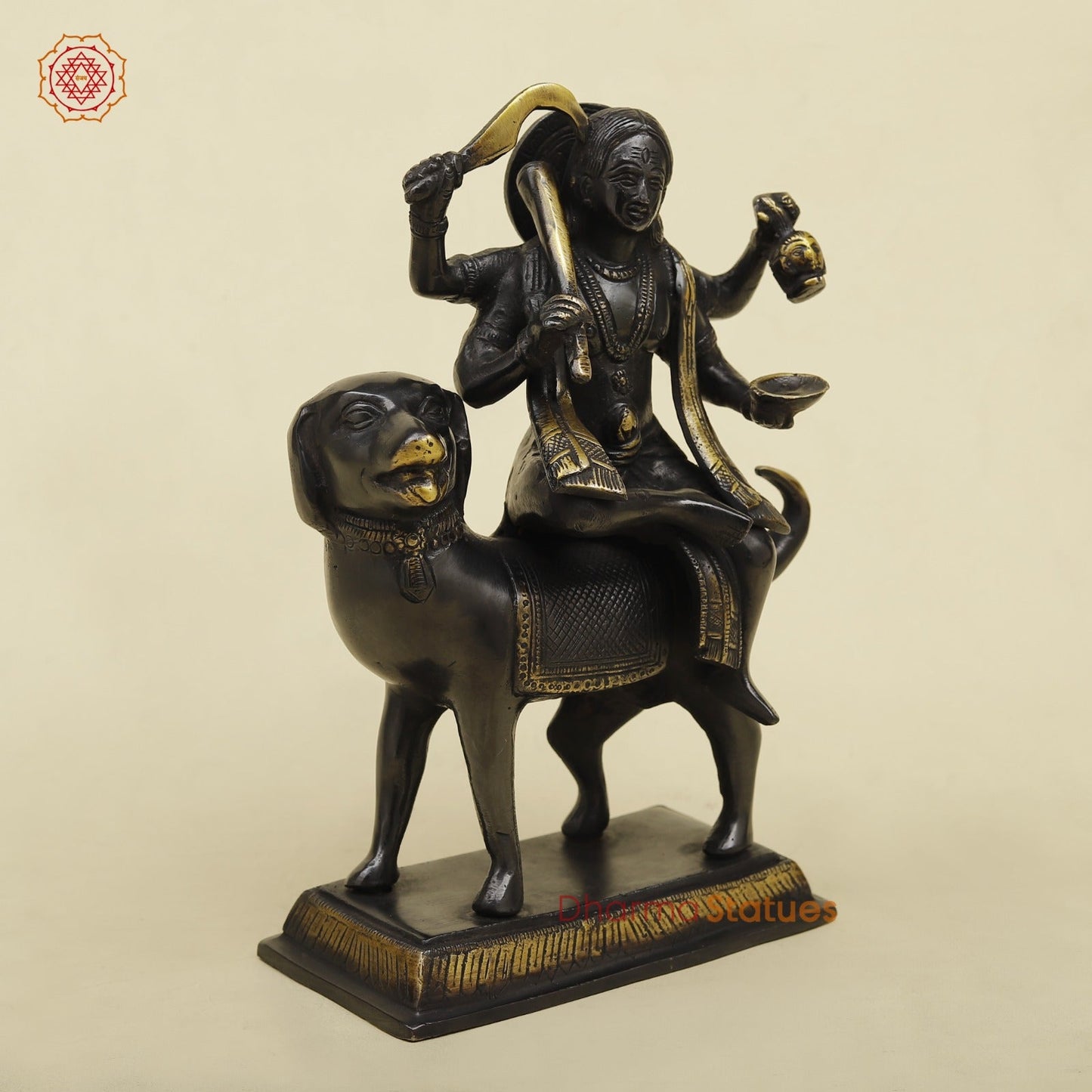 Brass Bhairav Seated Fine, Black and gold Finish 9.5”