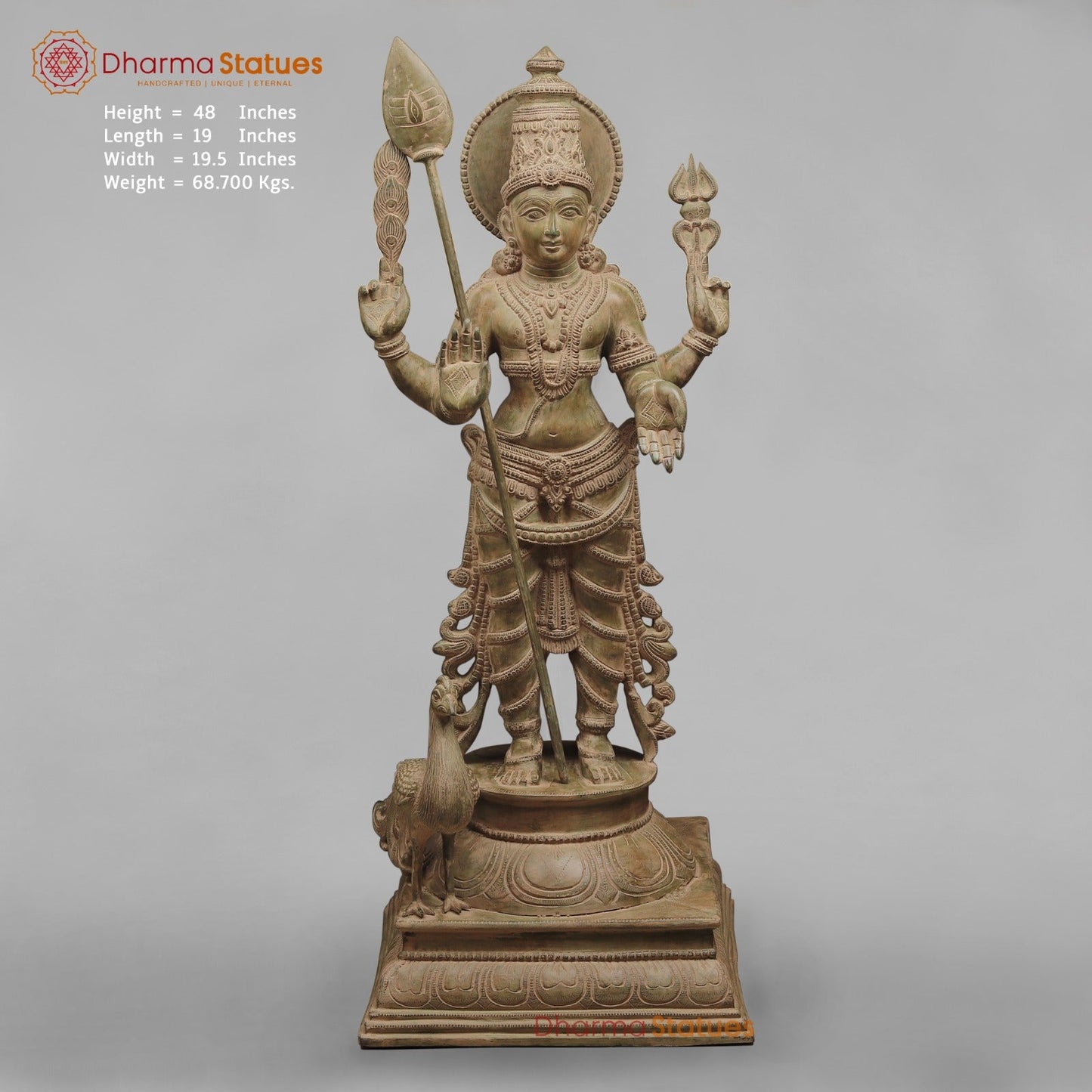 Brass Kartike Standing Fine, Green Patina Finish 48”