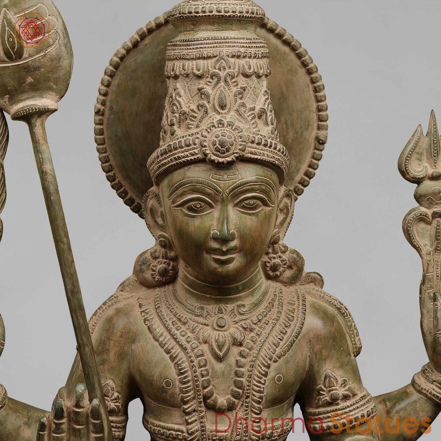 Brass Kartike Standing Fine, Green Patina Finish 48”