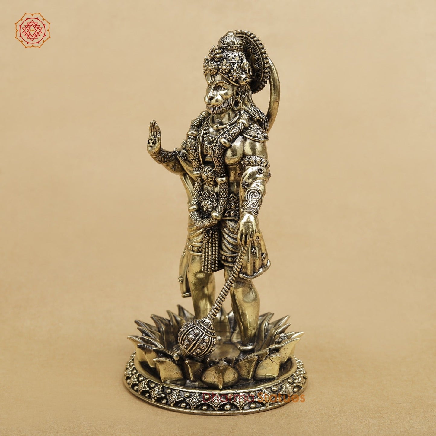 Brass Hanuman Standing On lotus Base Fine 8”