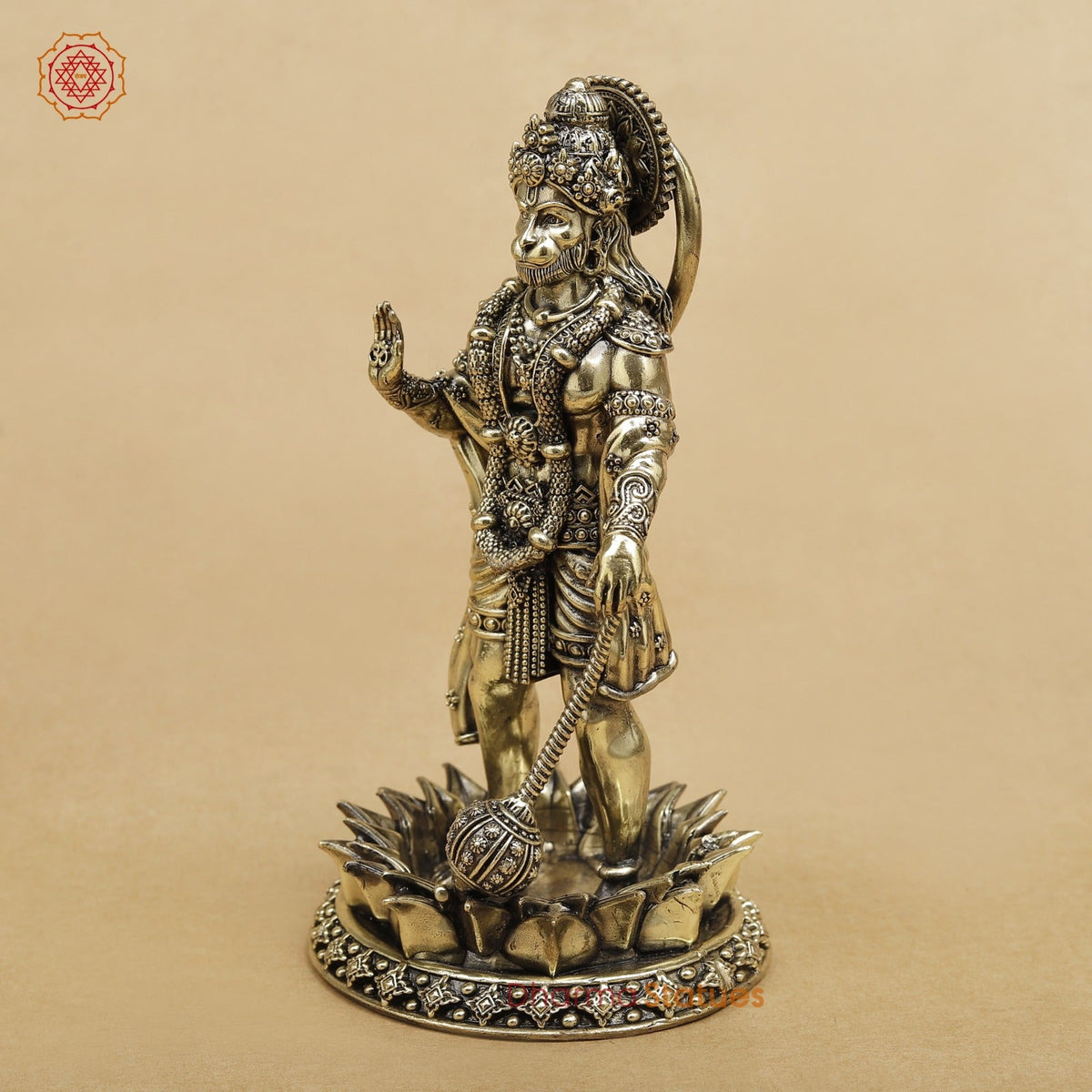 Brass Hanuman Standing On lotus Base Fine 8”