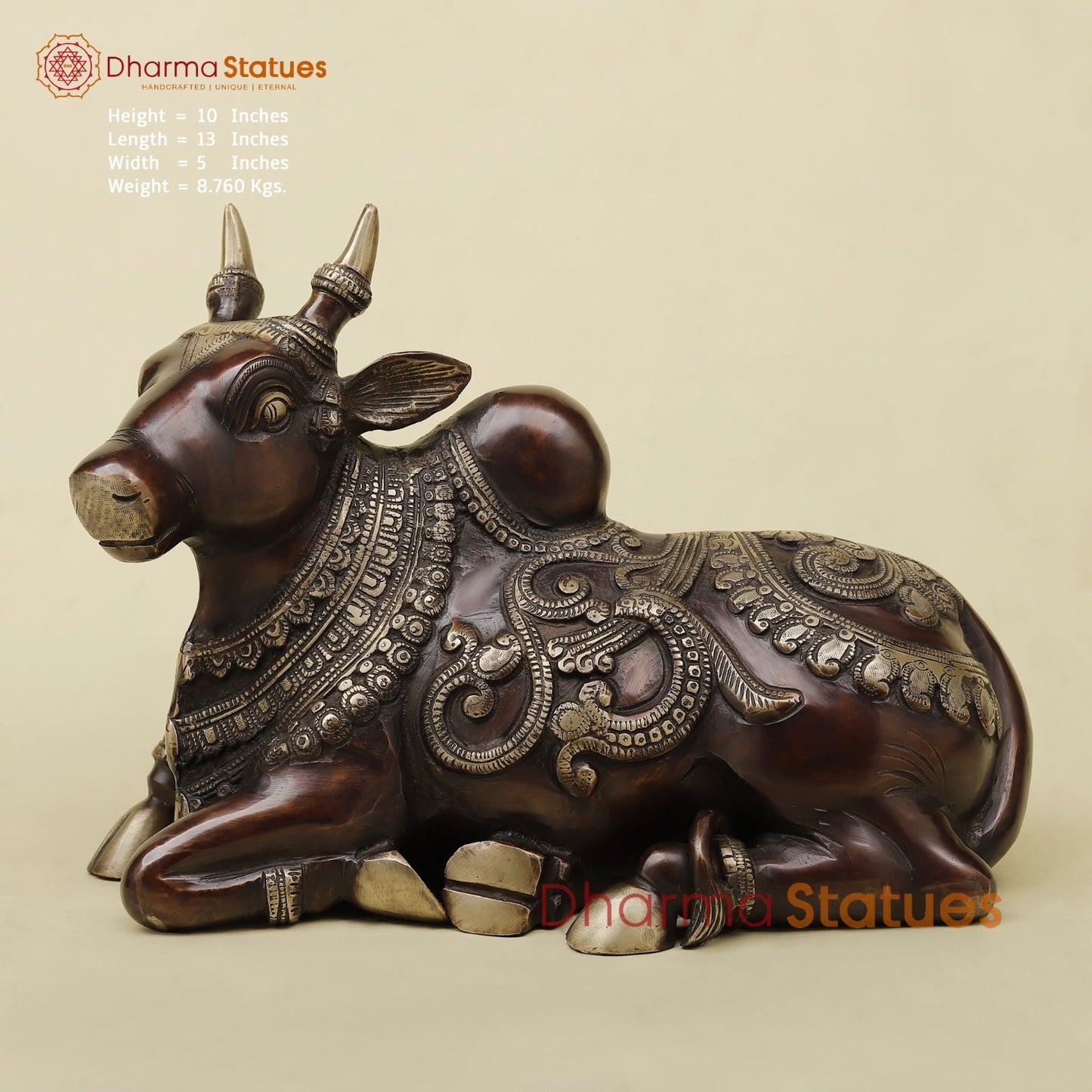 Brass Nanadi seated With Carving Fine, Copper Finish 13”