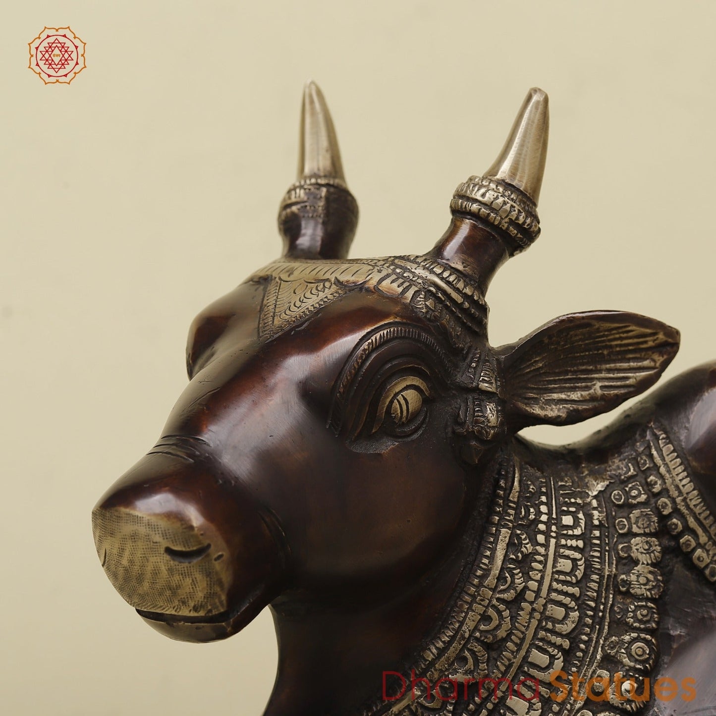 Brass Nanadi seated With Carving Fine, Copper Finish 13”