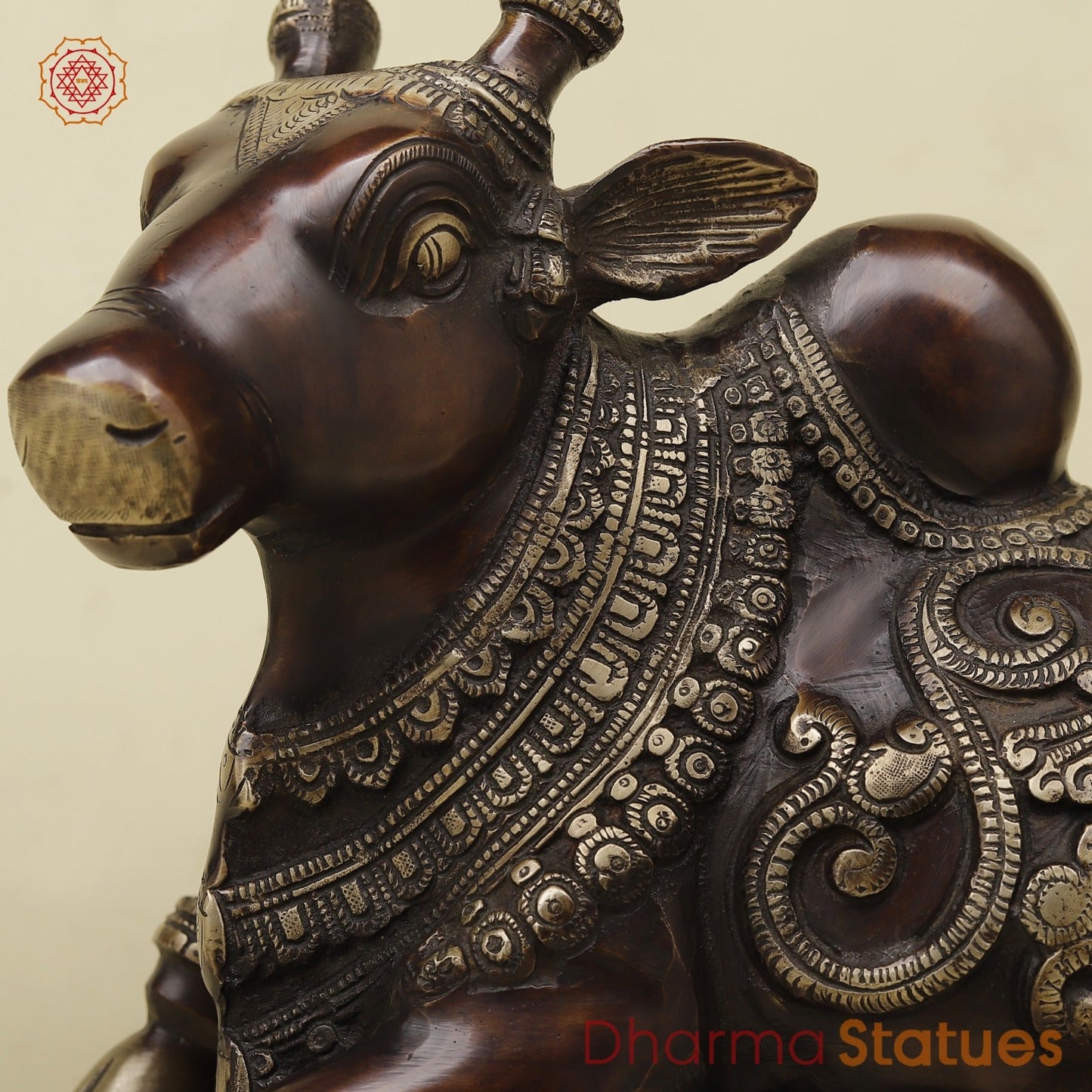 Brass Nanadi seated With Carving Fine, Copper Finish 13”