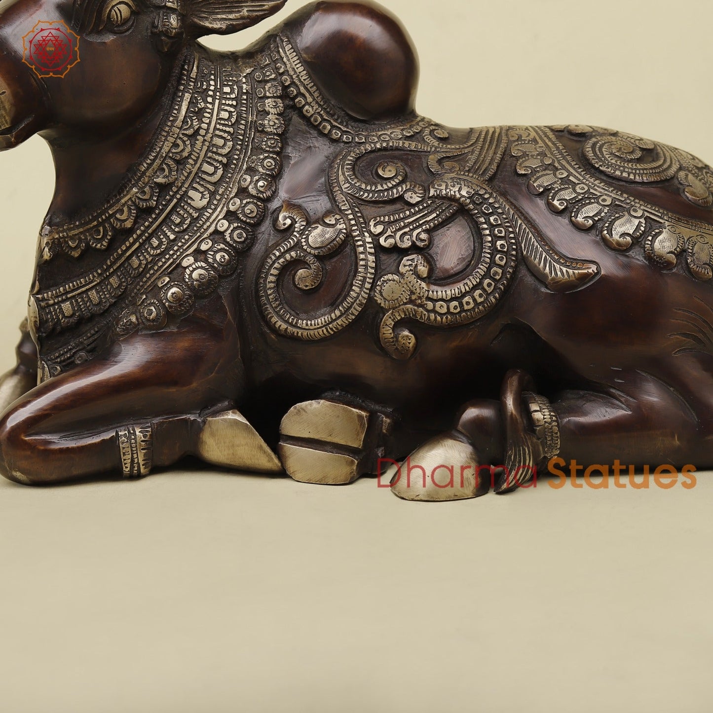 Brass Nanadi seated With Carving Fine, Copper Finish 13”