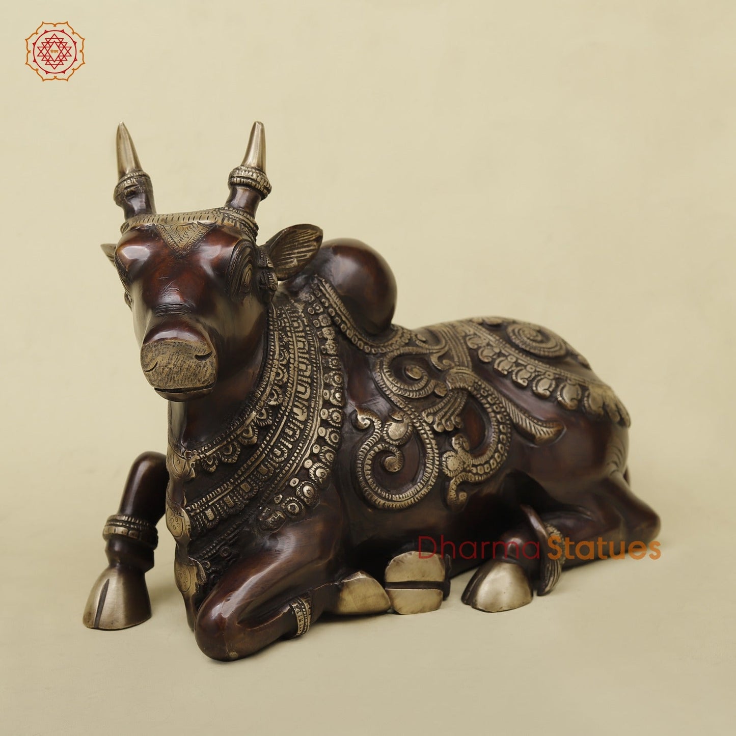 Brass Nanadi seated With Carving Fine, Copper Finish 13”