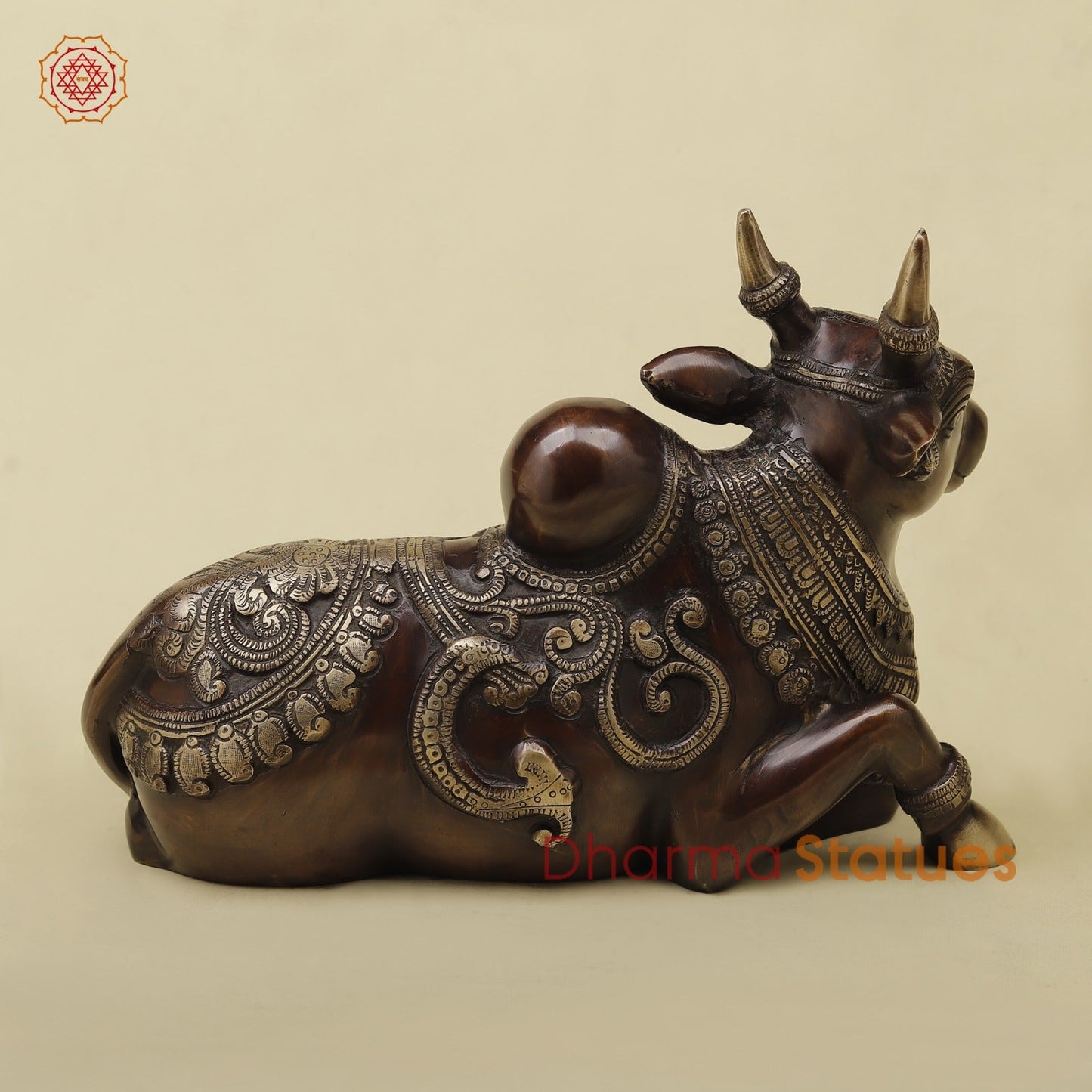 Brass Nanadi seated With Carving Fine, Copper Finish 13”