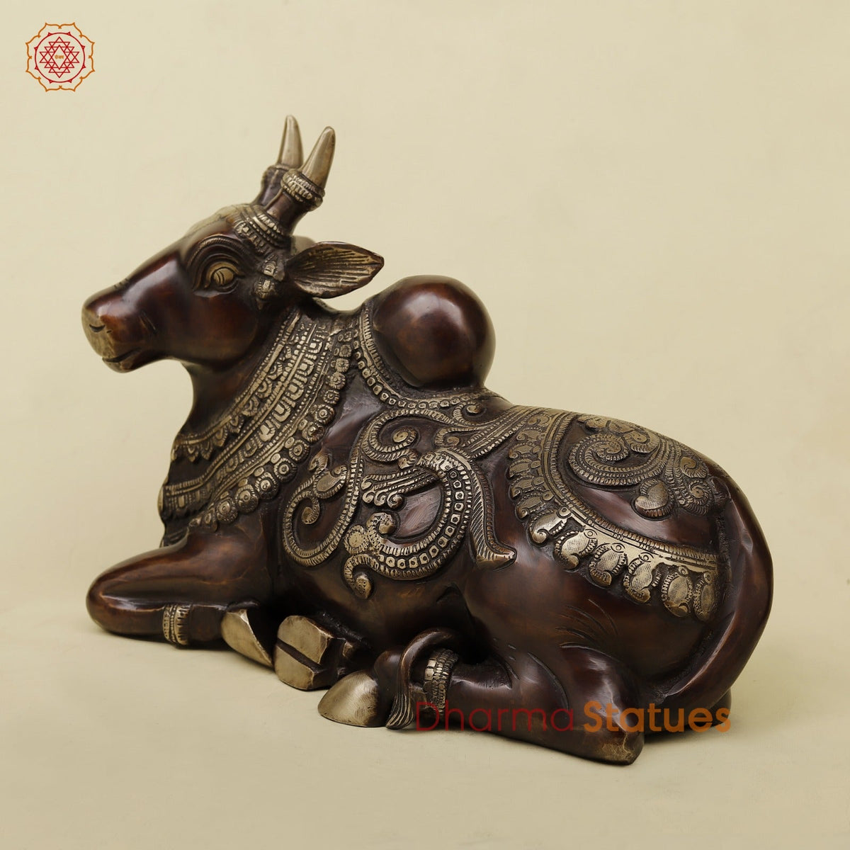 Brass Nanadi seated With Carving Fine, Copper Finish 13”