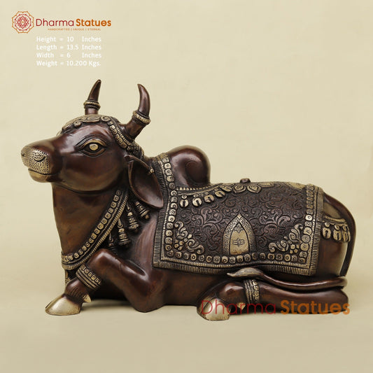Brass Nanadi seated With Carving Fine, Copper Finish 13.5”