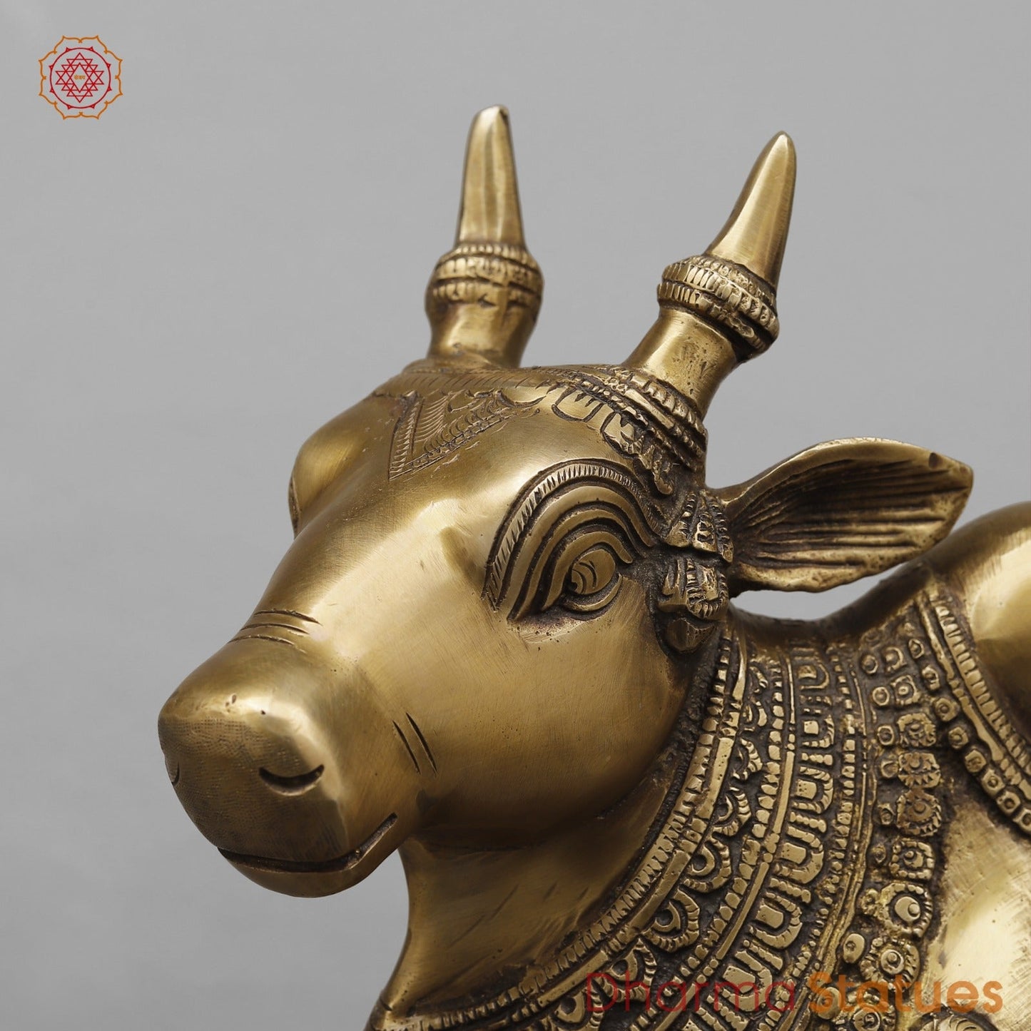 Brass Nanadi seated With Carving Fine, Antique Finish 13”