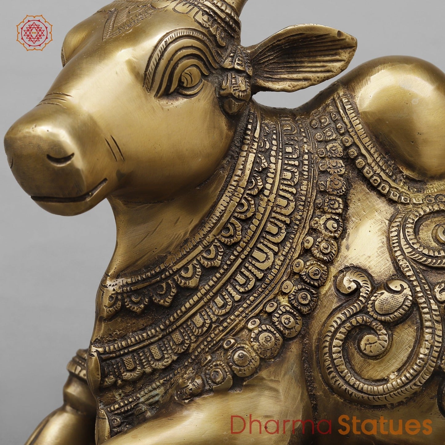 Brass Nanadi seated With Carving Fine, Antique Finish 13”
