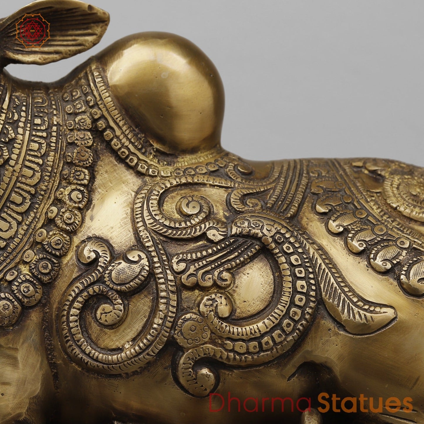 Brass Nanadi seated With Carving Fine, Antique Finish 13”