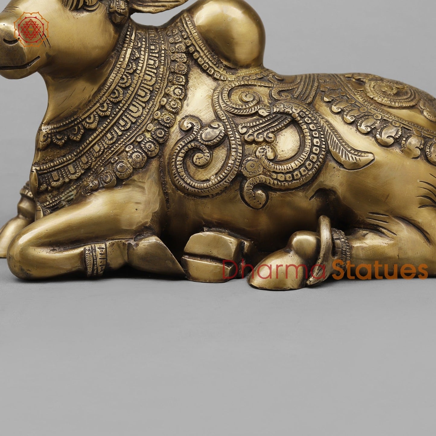 Brass Nanadi seated With Carving Fine, Antique Finish 13”