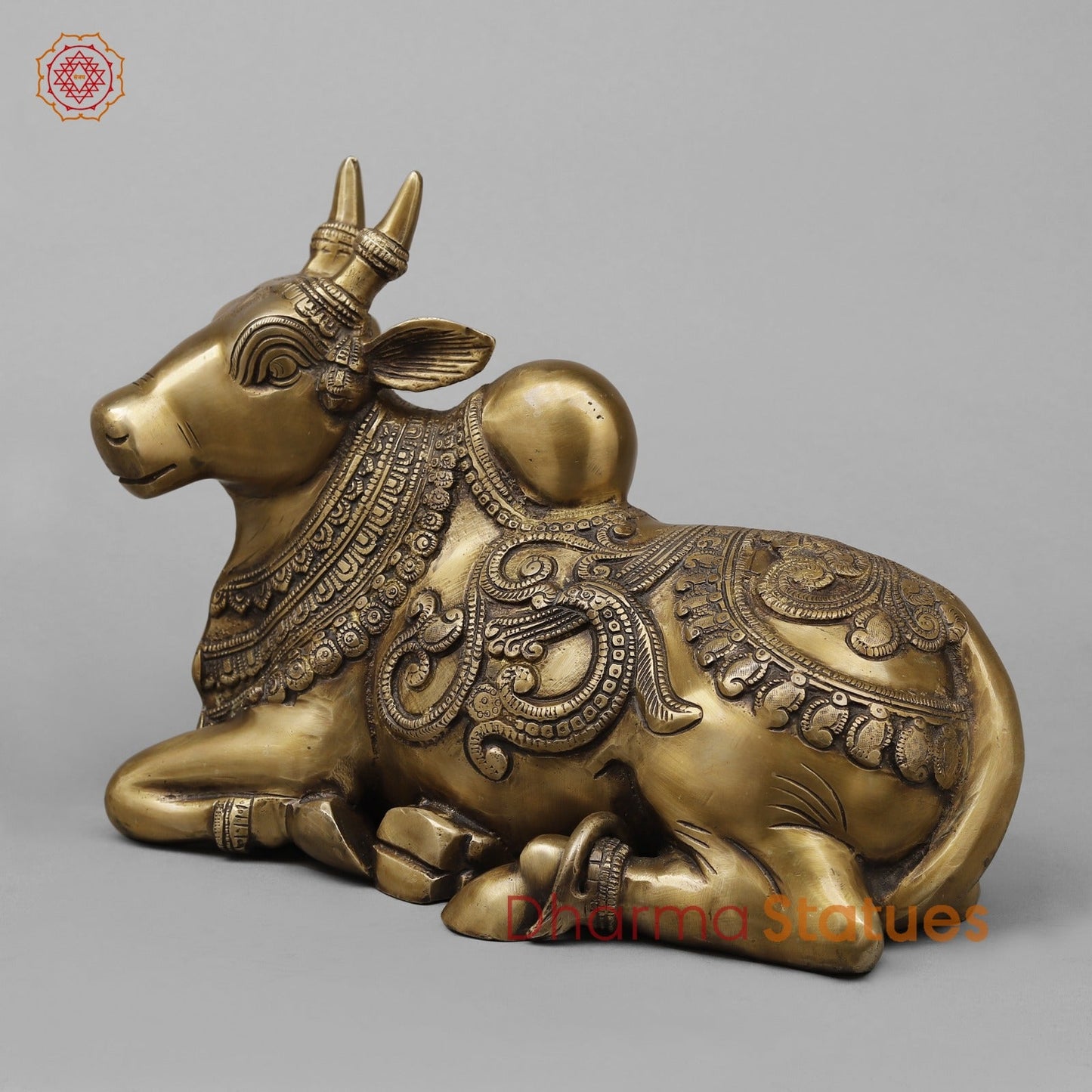 Brass Nanadi seated With Carving Fine, Antique Finish 13”