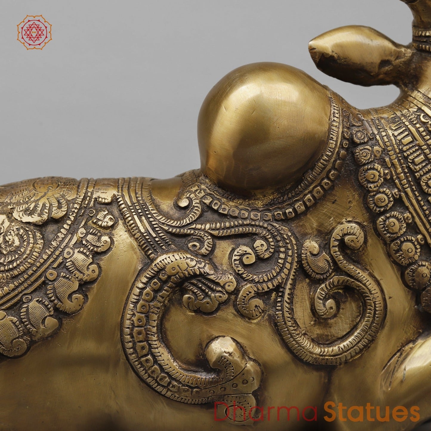 Brass Nanadi seated With Carving Fine, Antique Finish 13”