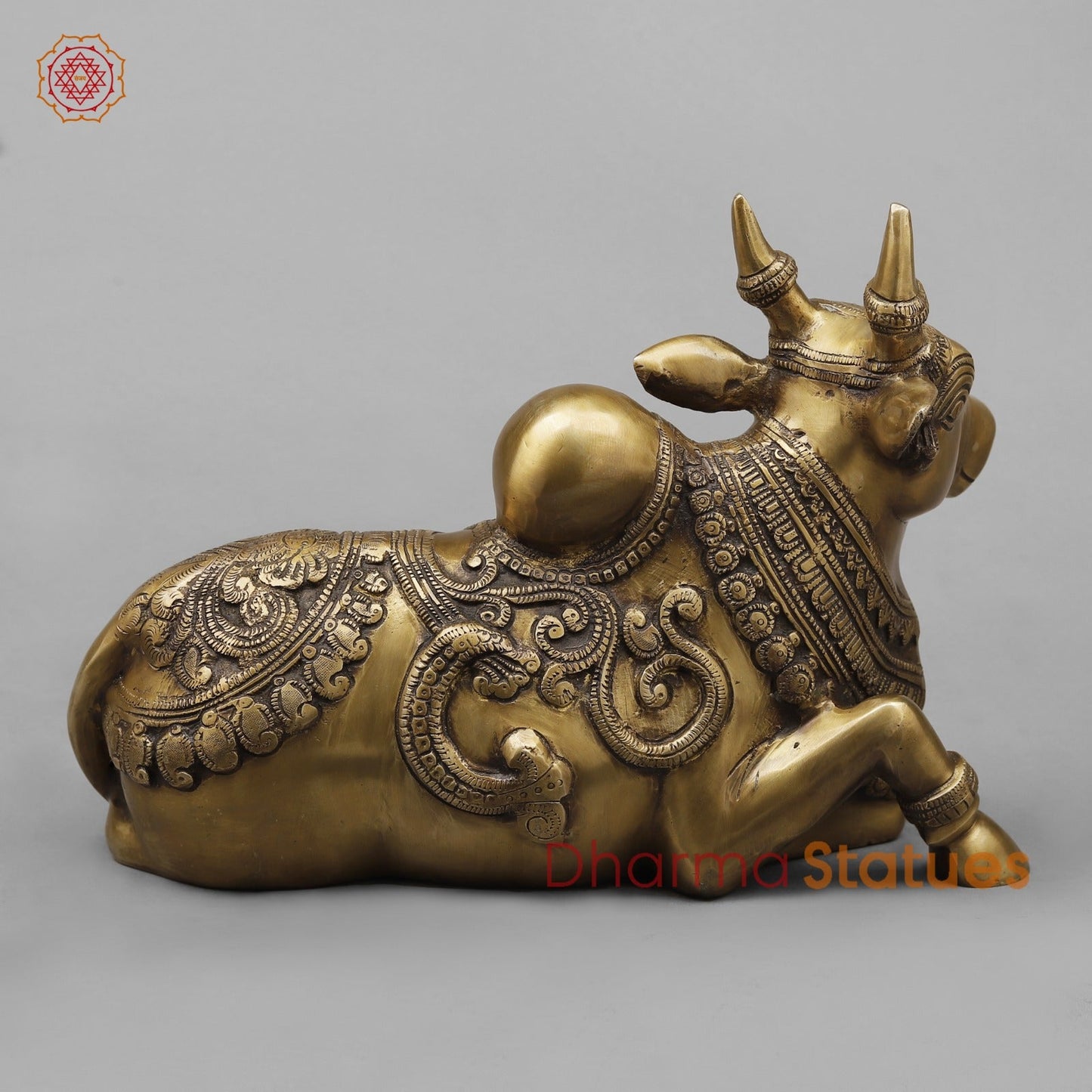Brass Nanadi seated With Carving Fine, Antique Finish 13”