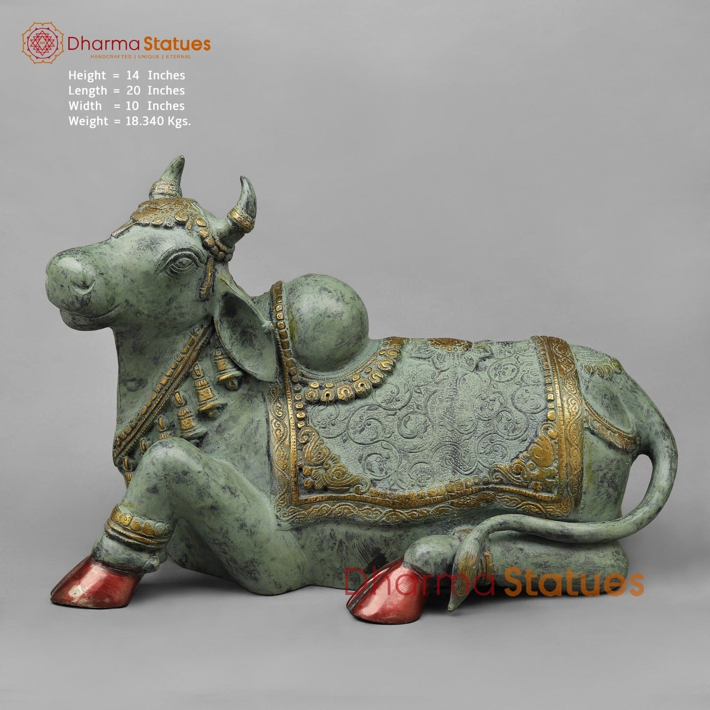 Brass Nandi Seated Fine, Green Patina finish 20”