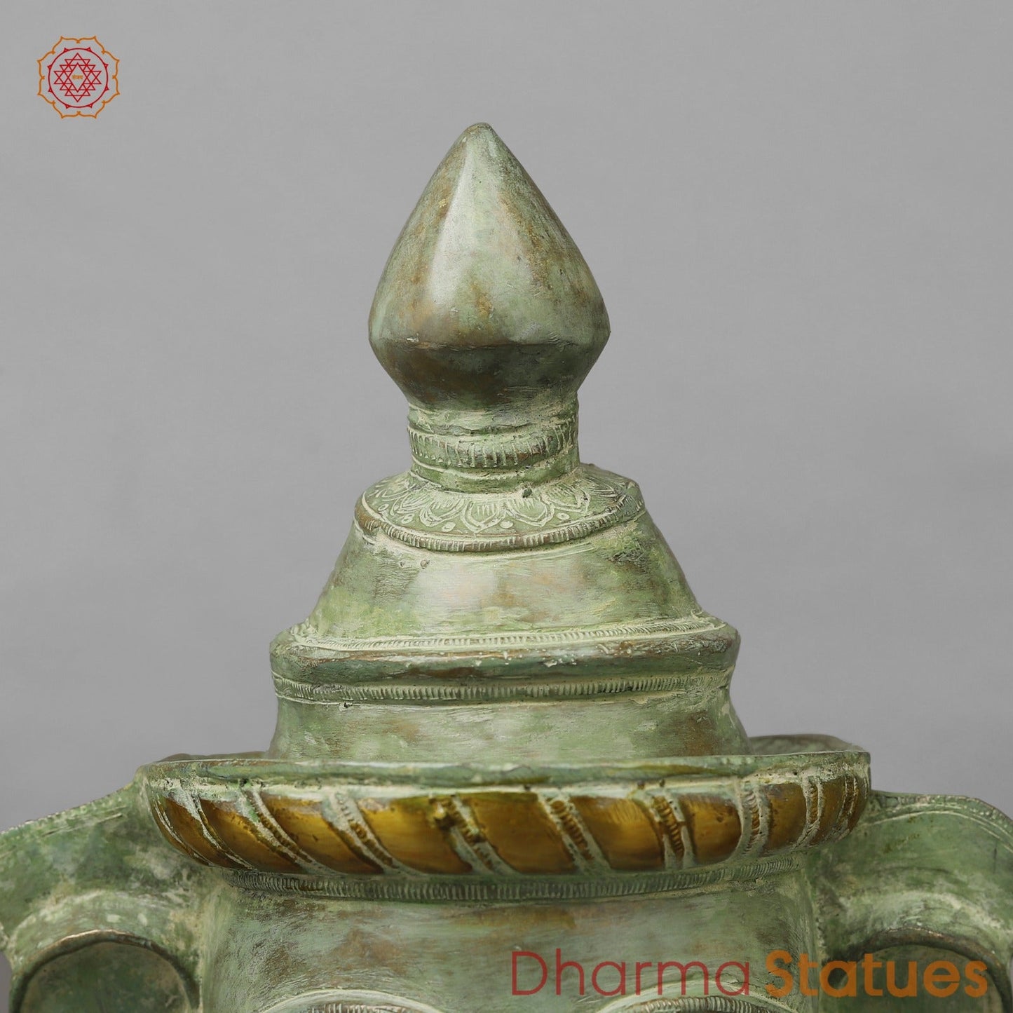 Brass Shiva Parwati Head, Green Leaf Patina 10”
