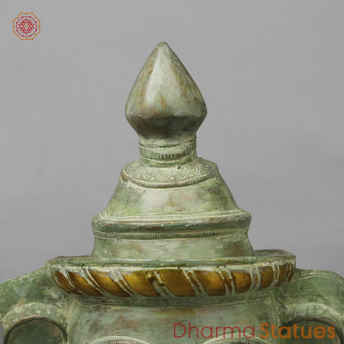 Brass Shiva Parwati Head, Green Leaf Patina 10”