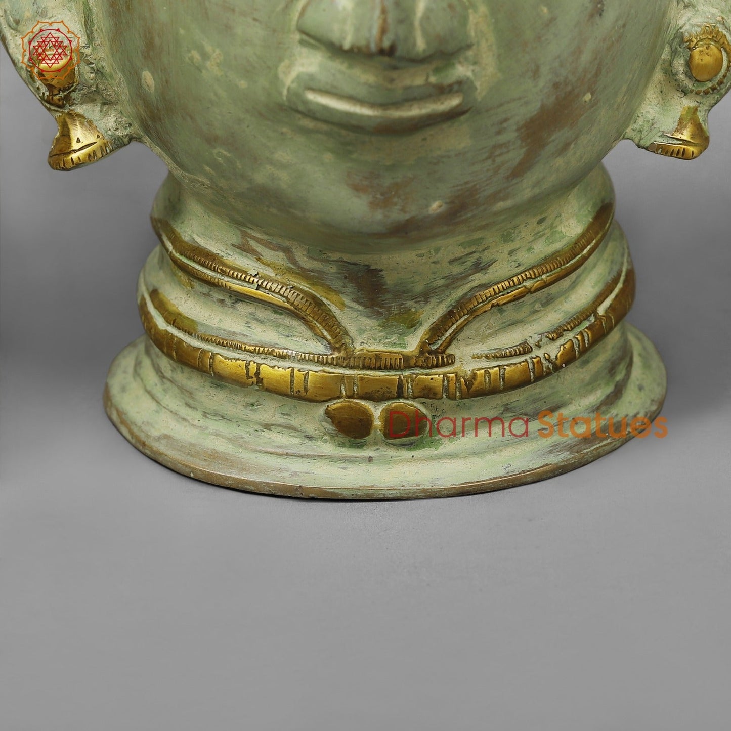 Brass Shiva Parwati Head, Green Leaf Patina 10”
