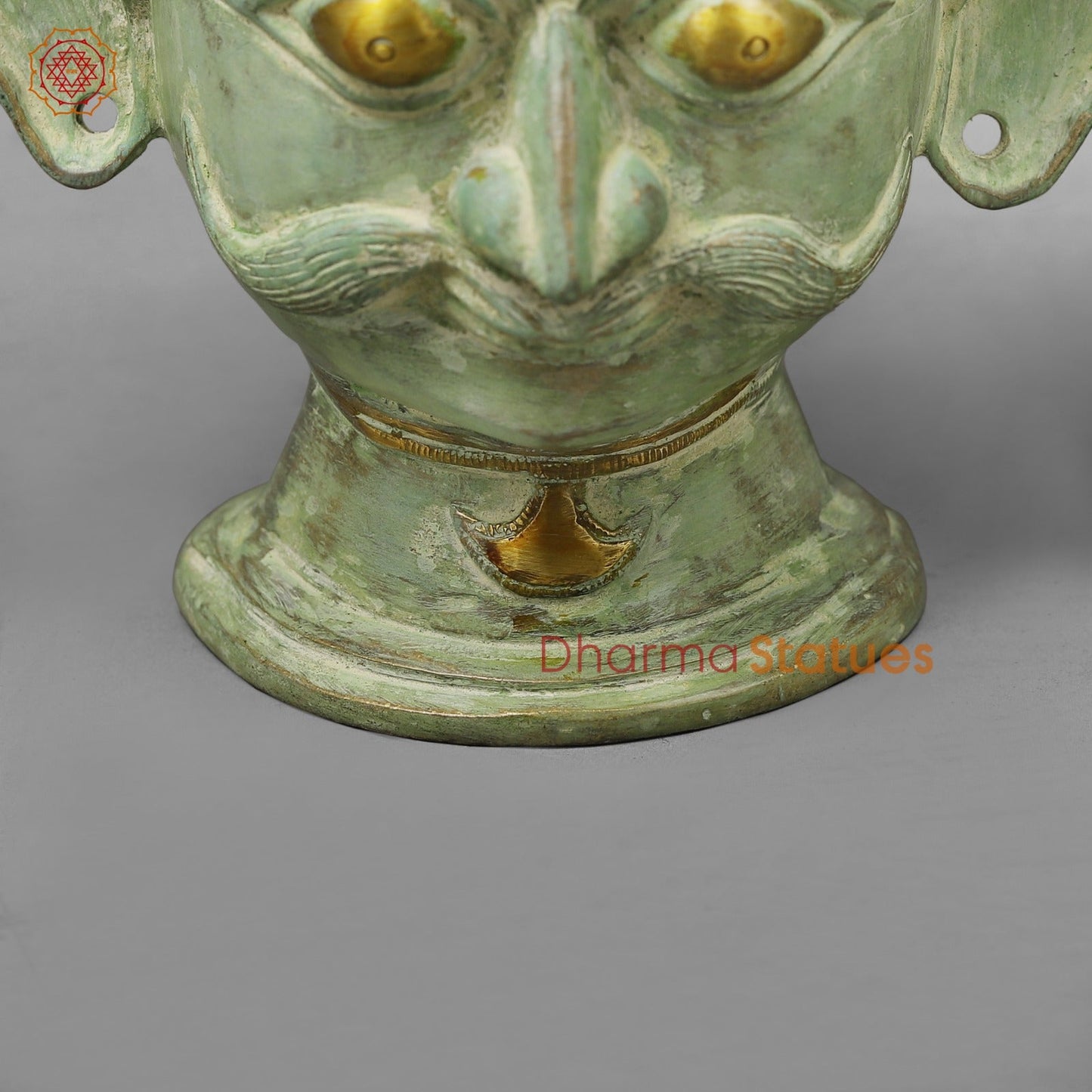 Brass Shiva Parwati Head, Green Leaf Patina 10”