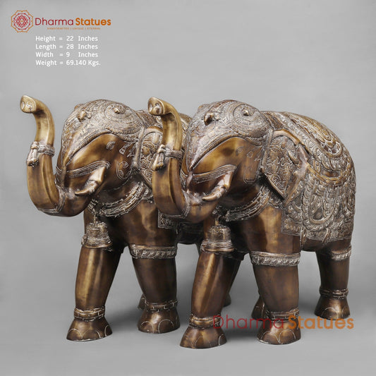 Brass Elephants Standing Fine, Antique finish 22”