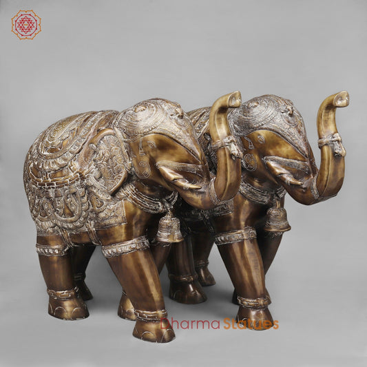 Brass Elephants Standing Fine, Antique finish 22”
