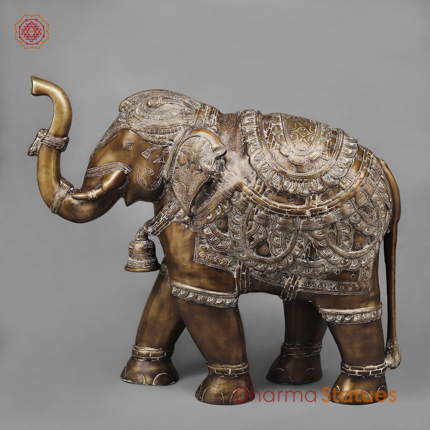 Brass Elephants Standing Fine, Antique finish 22”