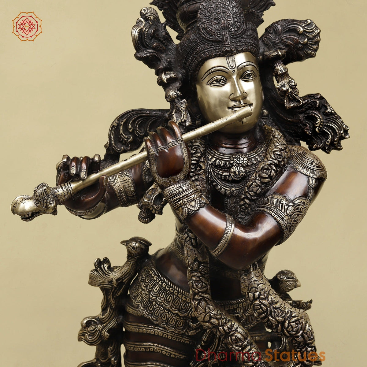 Brass Krishna Standing with Jewellery, Fine Copper finish 46”