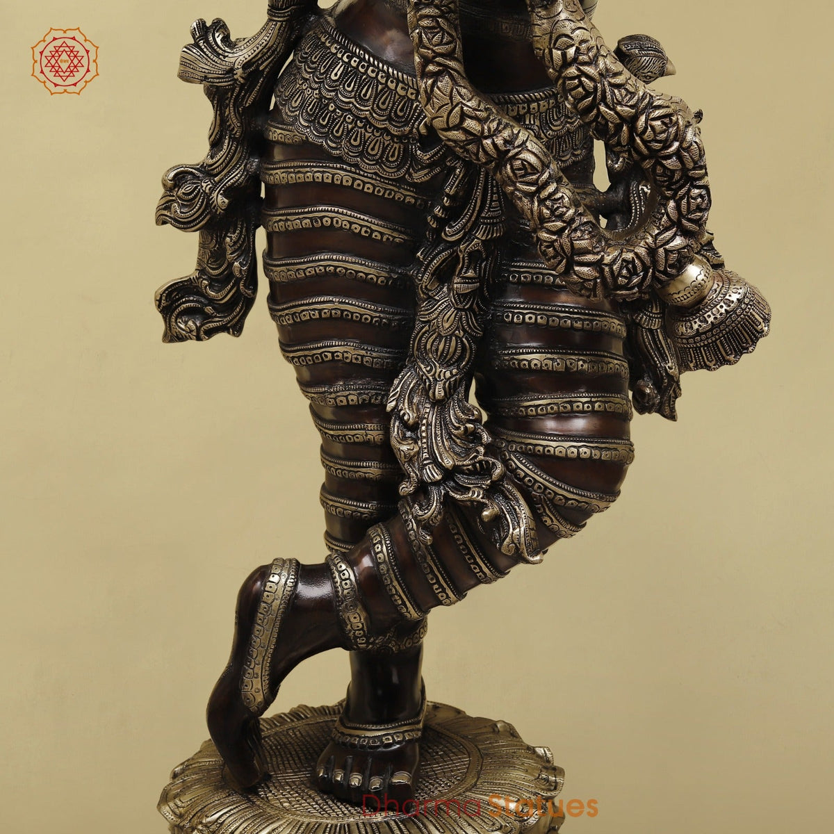 Brass Krishna Standing with Jewellery, Fine Copper finish 46”