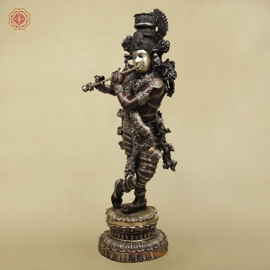 Brass Krishna Standing with Jewellery, Fine Copper finish 46”