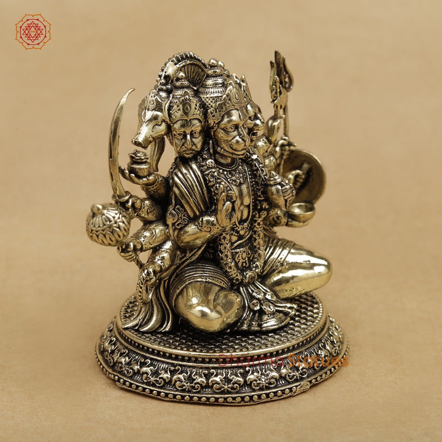 Brass Panchmukhi Hanuman seated 3”
