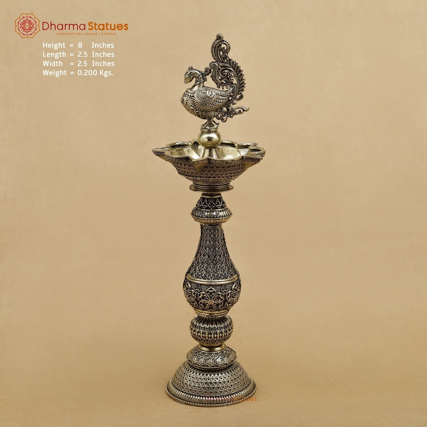Brass Peacock Lamp fine 8”