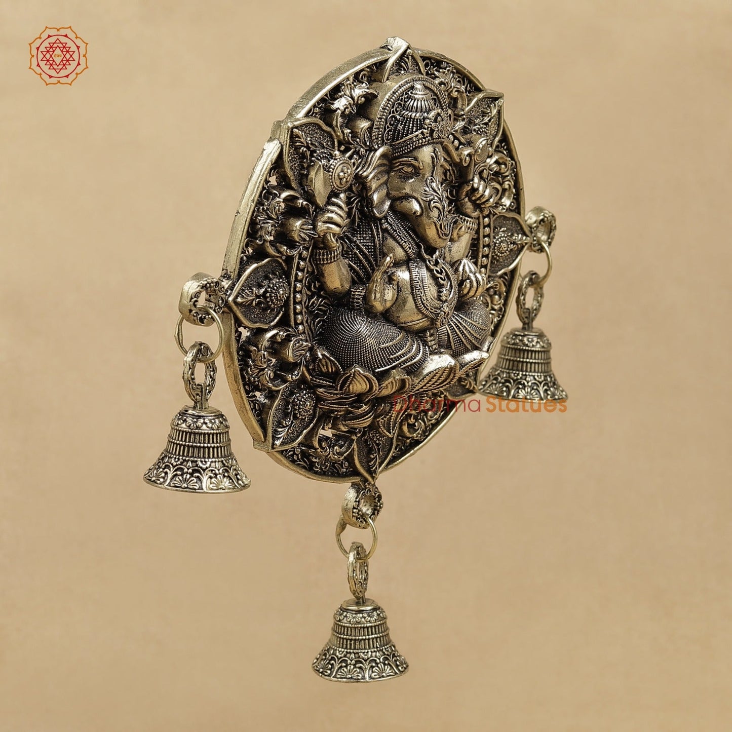 Brass Ganesh Wall Hanging With bells 7”