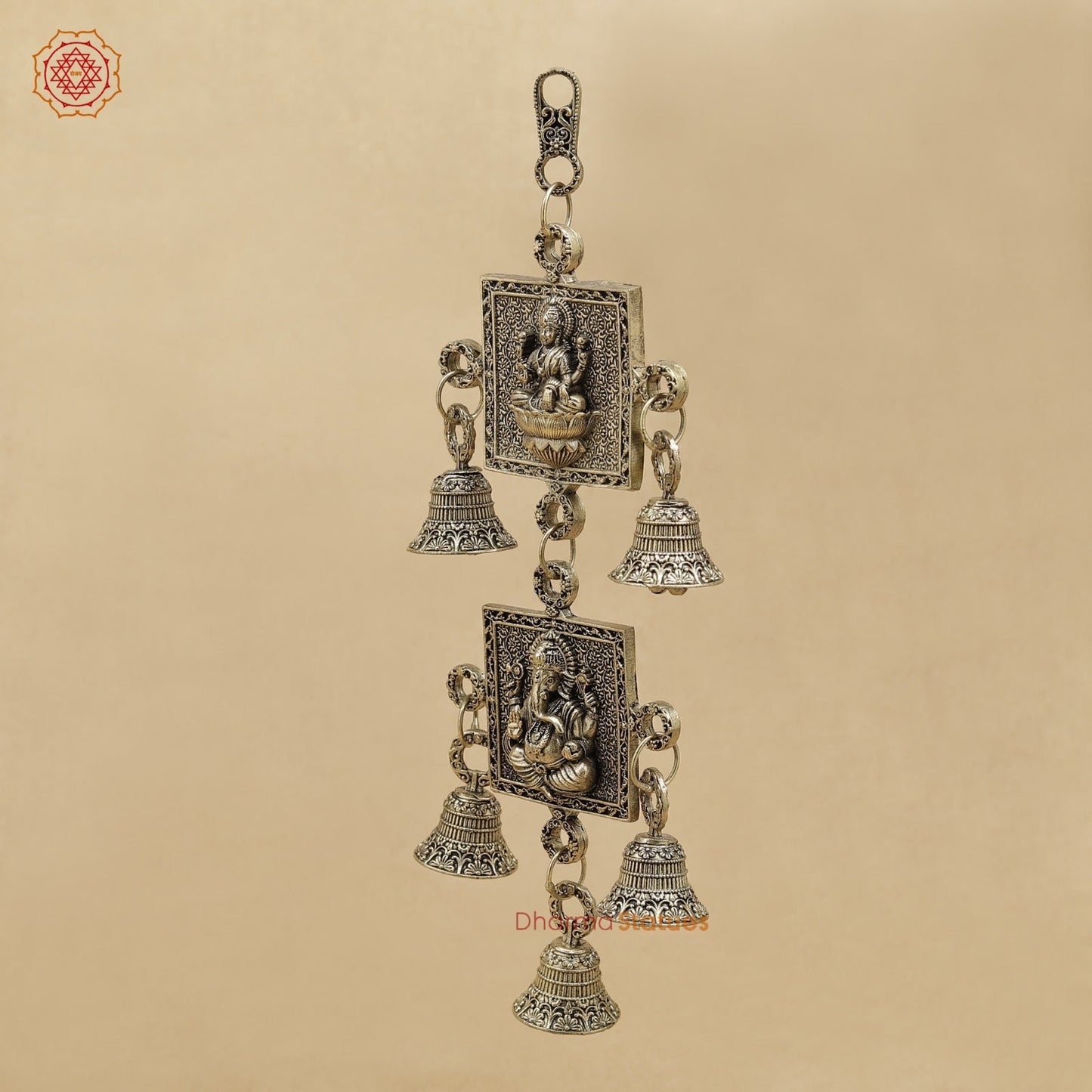 Brass Lakshmi Ganesh Wall Hanging With bells 9.5”