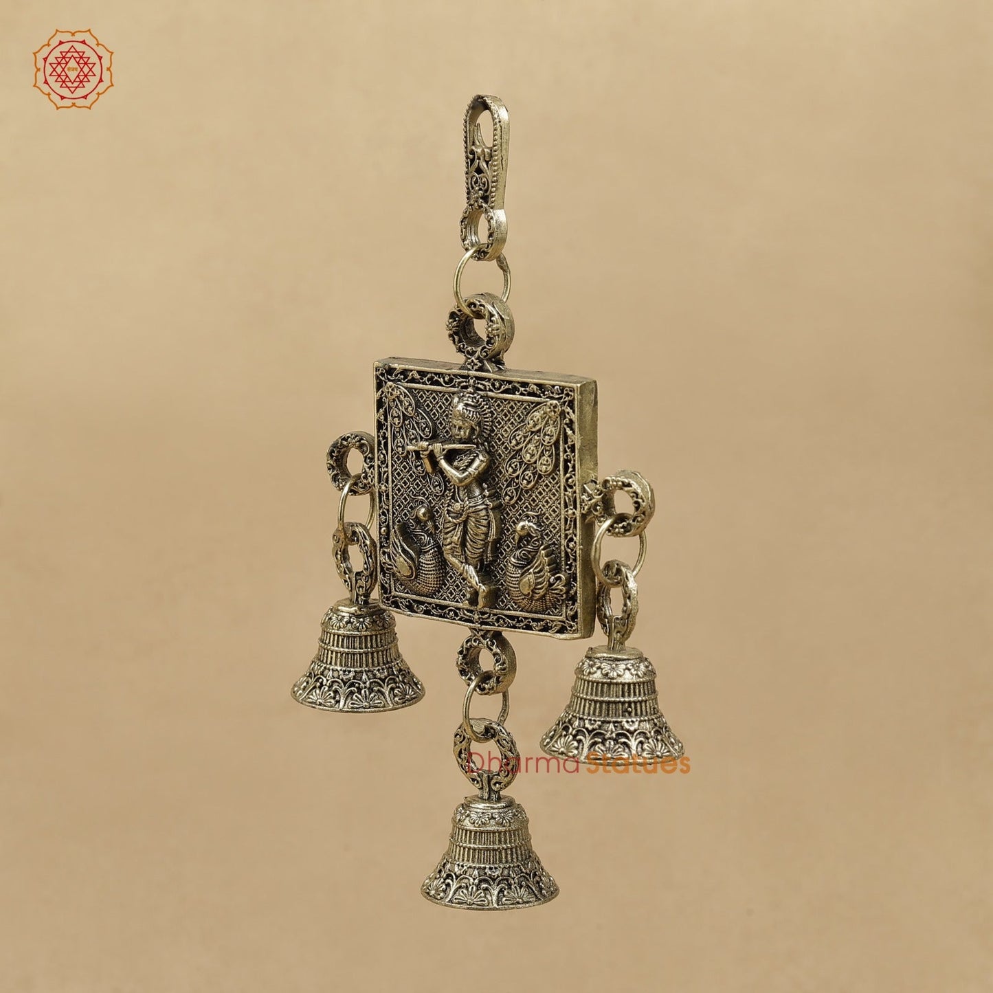Brass Krishna Wall Hanging With bells 6.5”